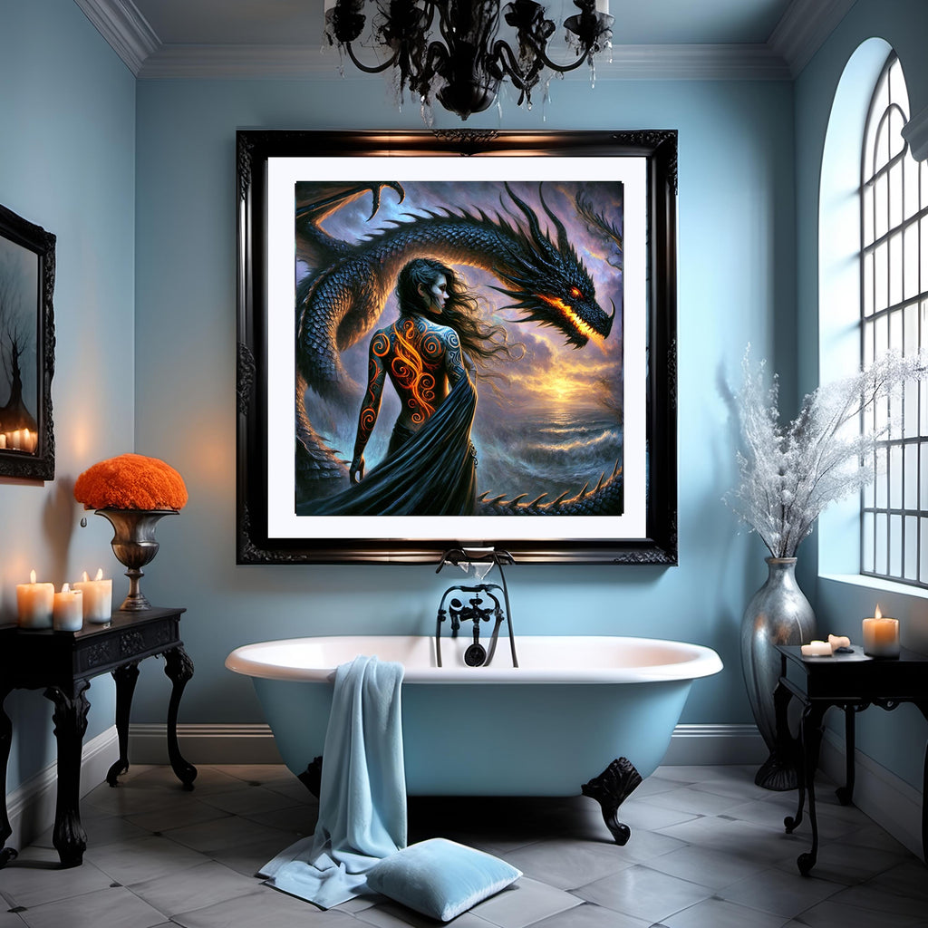 Dragon Rider Art Print: Gothic Sorceress Fantasy Decor (Digital Download PNG