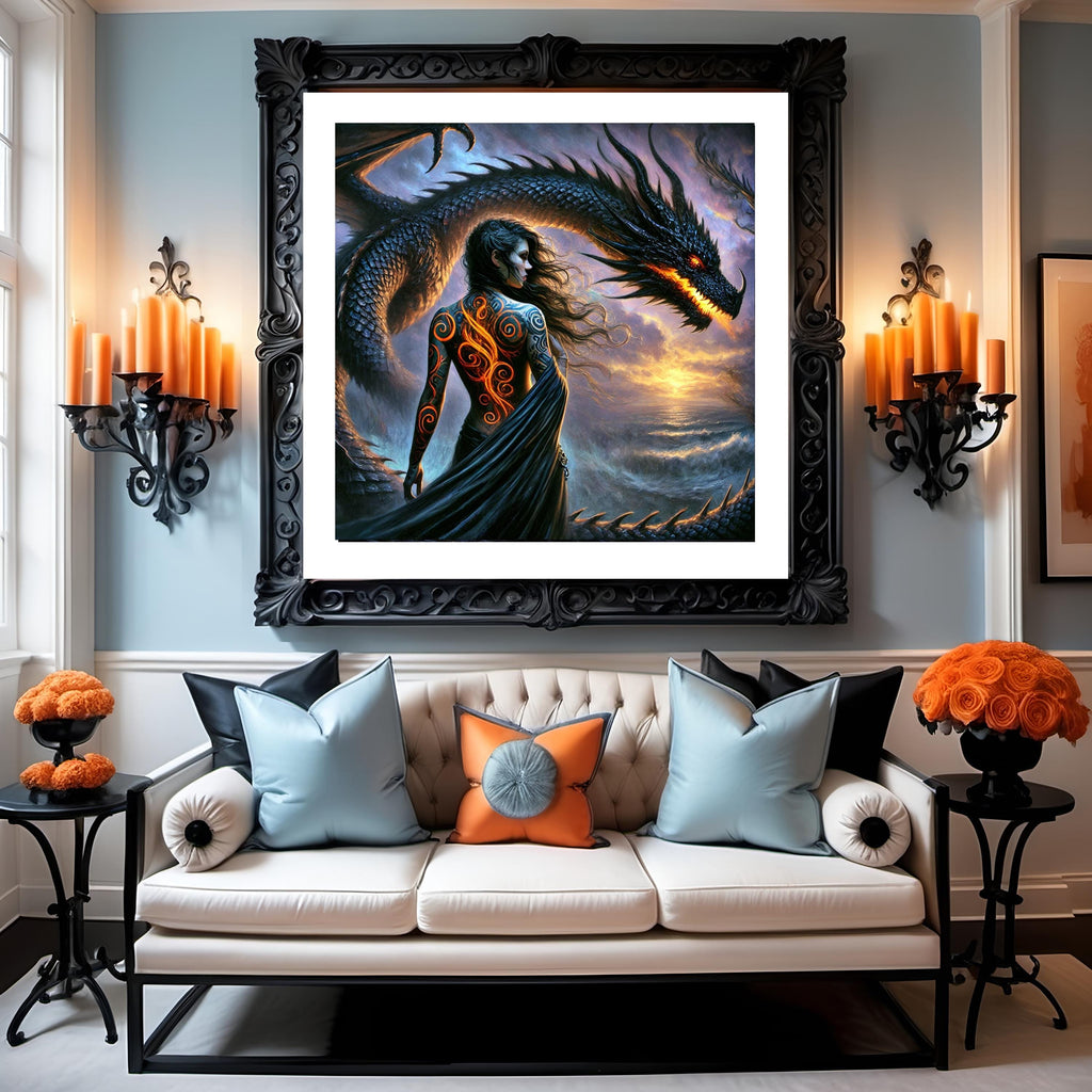 Dragon Rider Art Print: Gothic Sorceress Fantasy Decor (Digital Download PNG