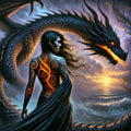 Dragon Rider Art Print: Gothic Sorceress Fantasy Decor (Digital Download PNG