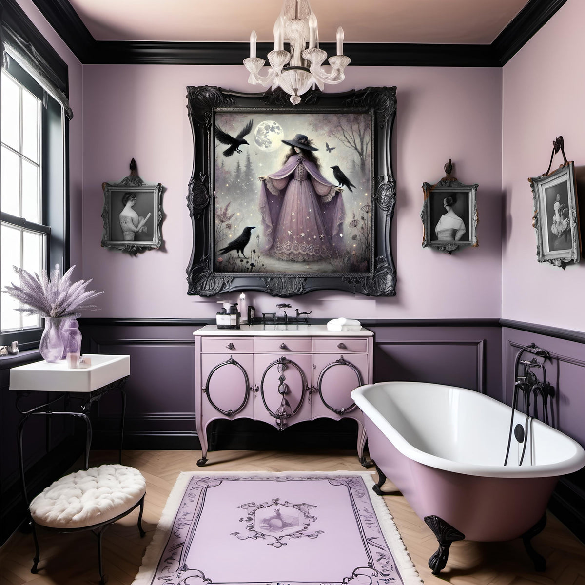 Gothic Lavender Witch Raven Art: Vintage Halloween Fantasy (Digital Download)