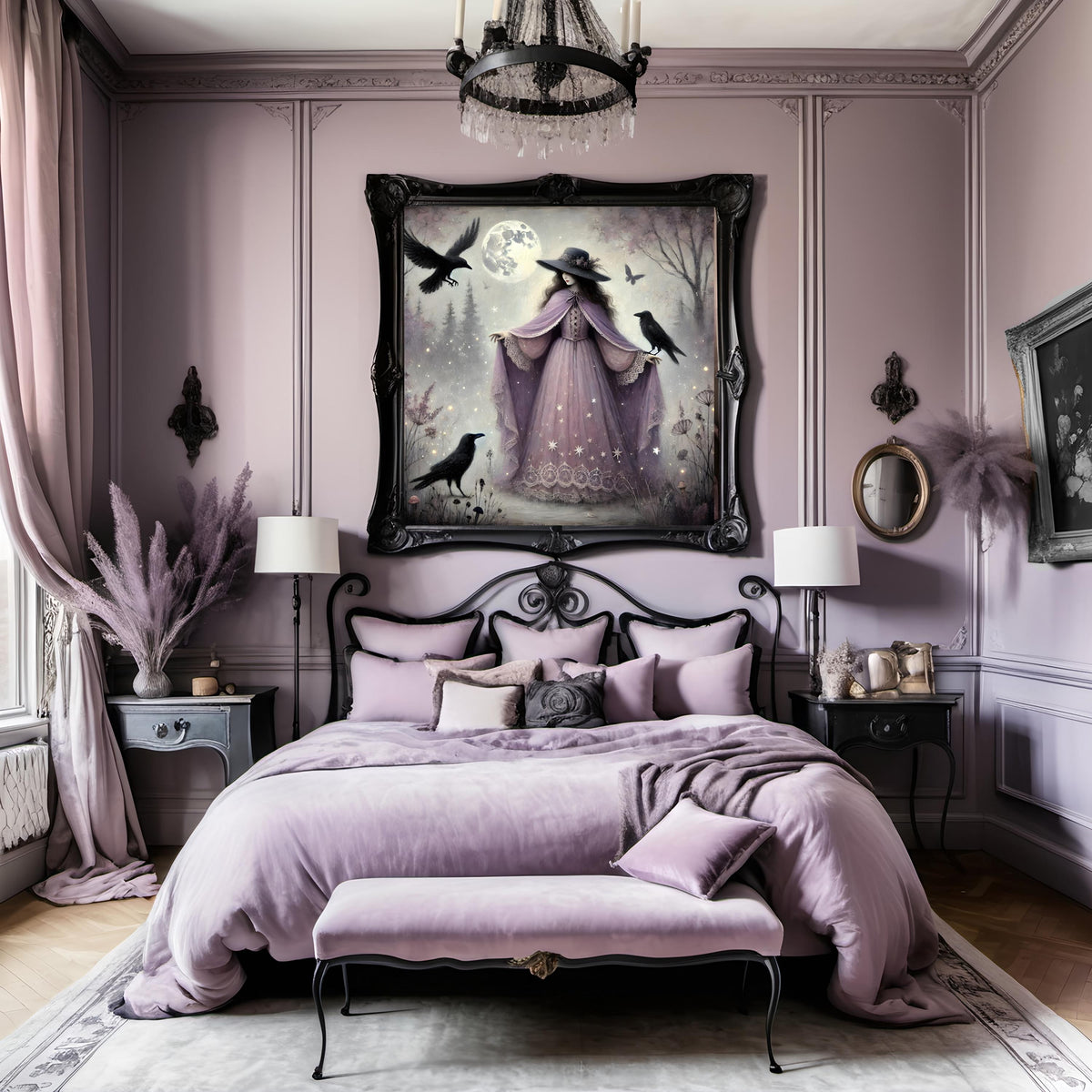 Gothic Lavender Witch Raven Art: Vintage Halloween Fantasy (Digital Download)