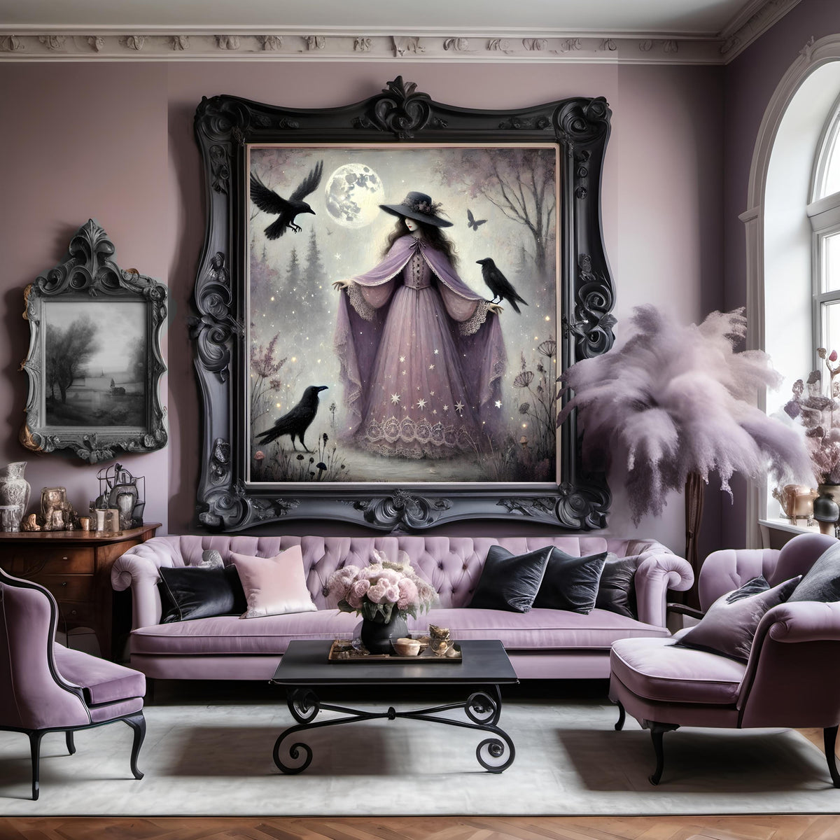 Gothic Lavender Witch Raven Art: Vintage Halloween Fantasy (Digital Download)