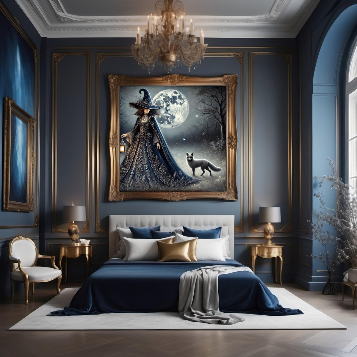 Gothic Witch and Fox Art Print: Moonlit Forest Fantasy (Digital Download)