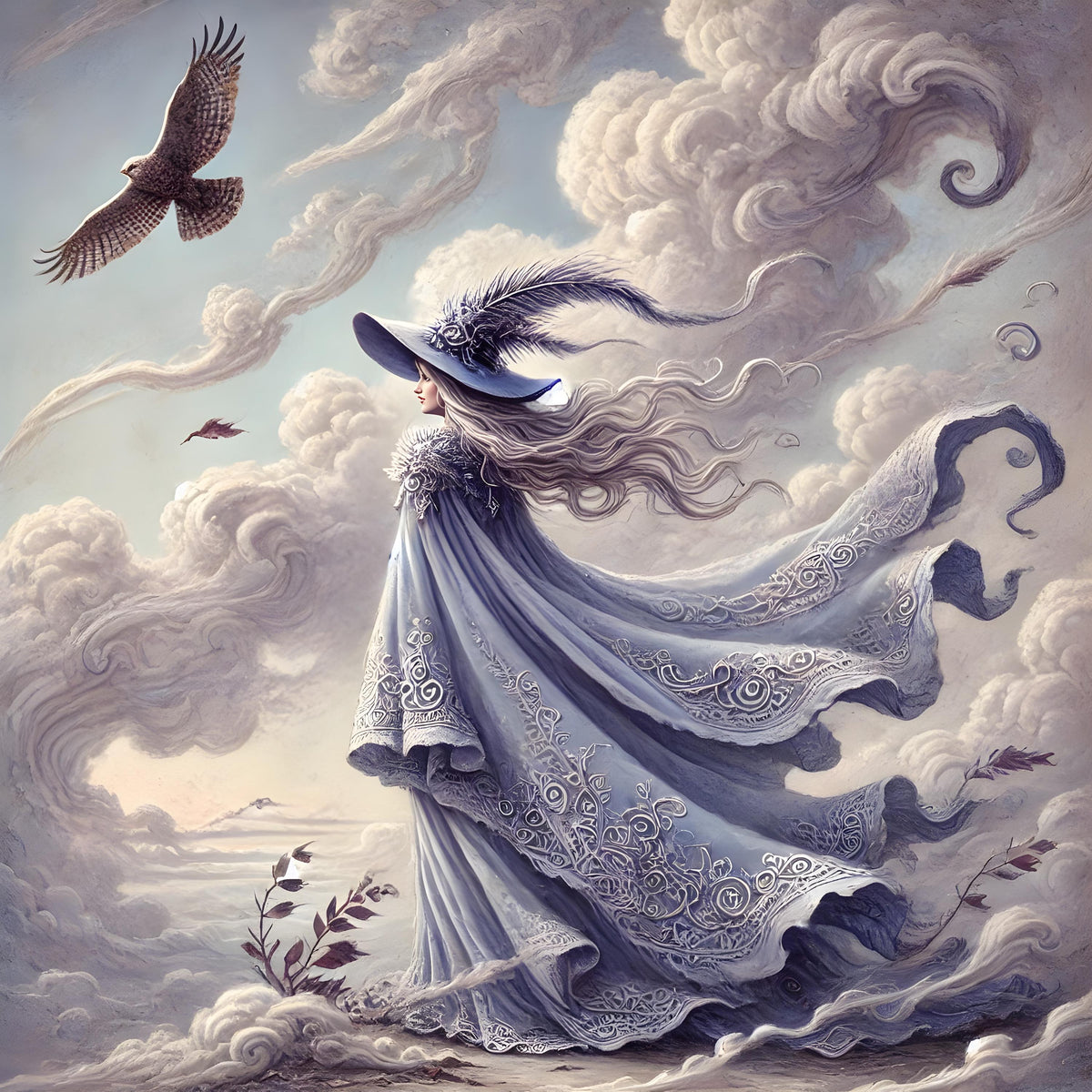 Air Witch Gothic Art Print: Vintage Fantasy Sorceress (Digital Download)