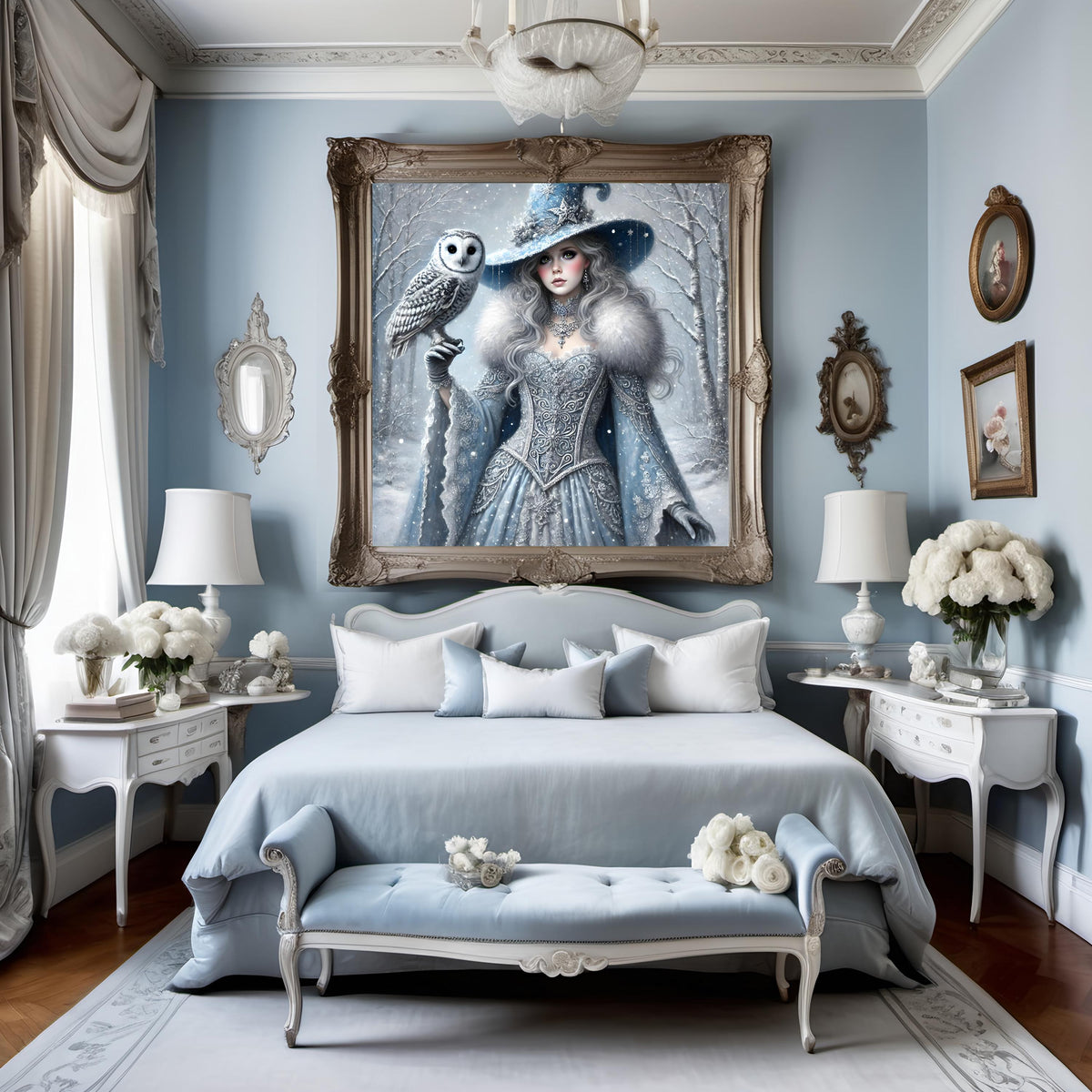 Gothic Snow Witch Art Print: Winter Owl Fairytale (Digital Download