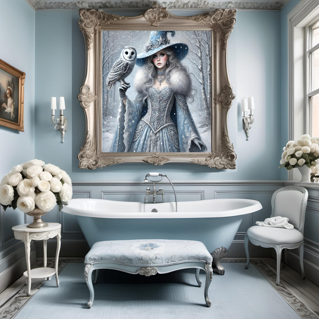 Gothic Snow Witch Art Print: Winter Owl Fairytale (Digital Download