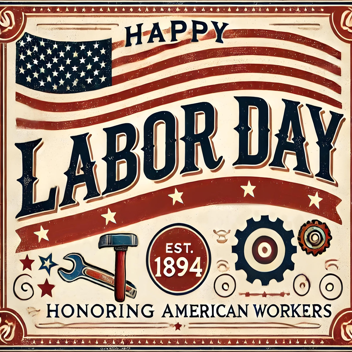 Vintage Labor Day Sign: Retro Americana Patriotic Wall Art (Digital Download PNG File)