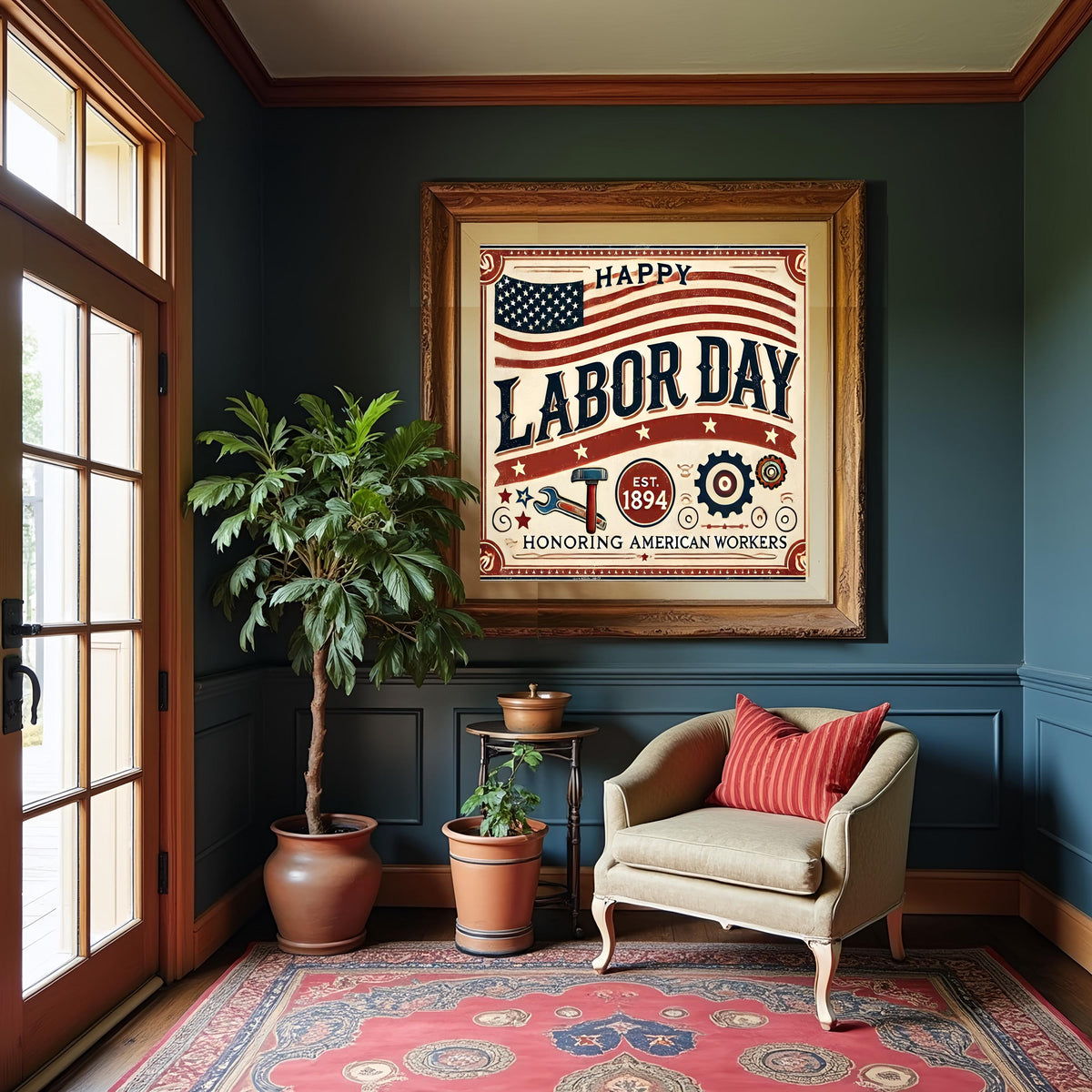Vintage Labor Day Sign: Retro Americana Patriotic Wall Art (Digital Download PNG File)