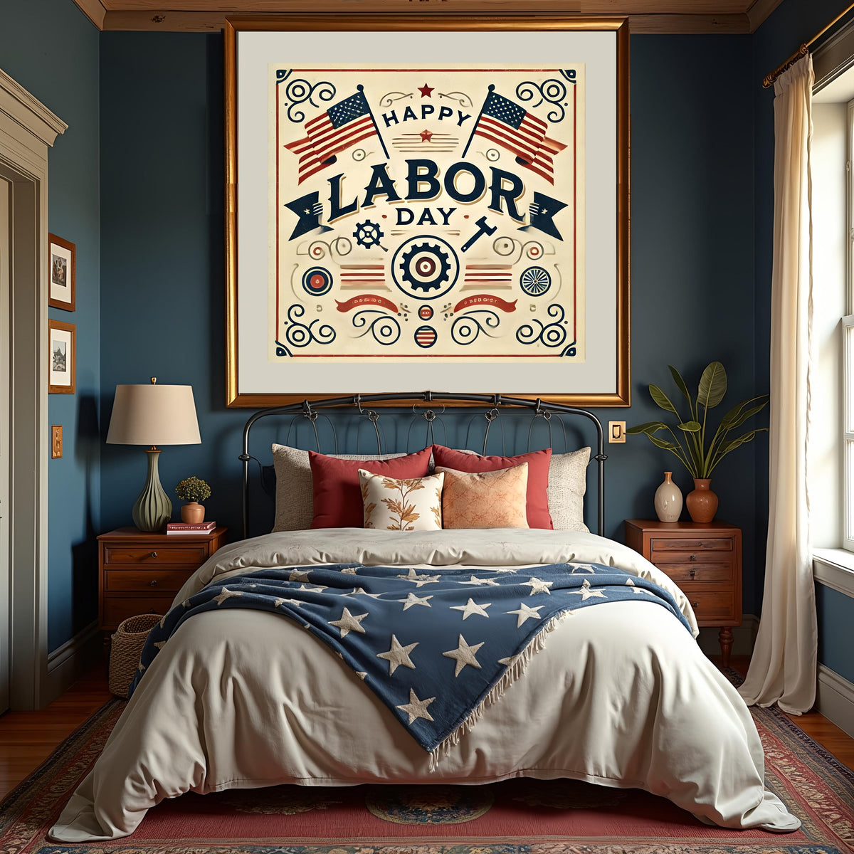 Vintage Labor Day Sign: Patriotic Industrial Art (Digital Download PNG)