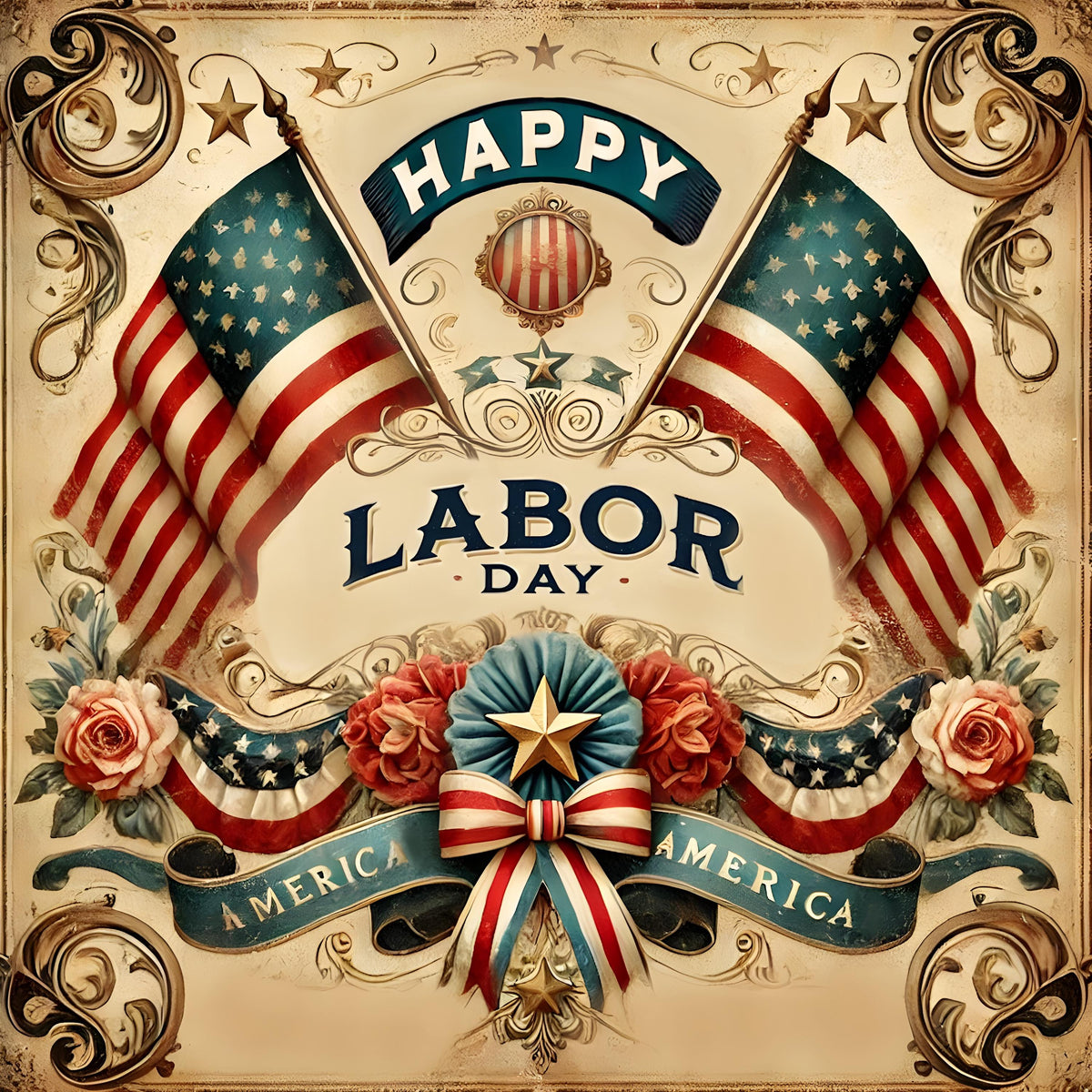 Vintage Labor Day Sign: Patriotic American Flag Art (Digital Download PNG)