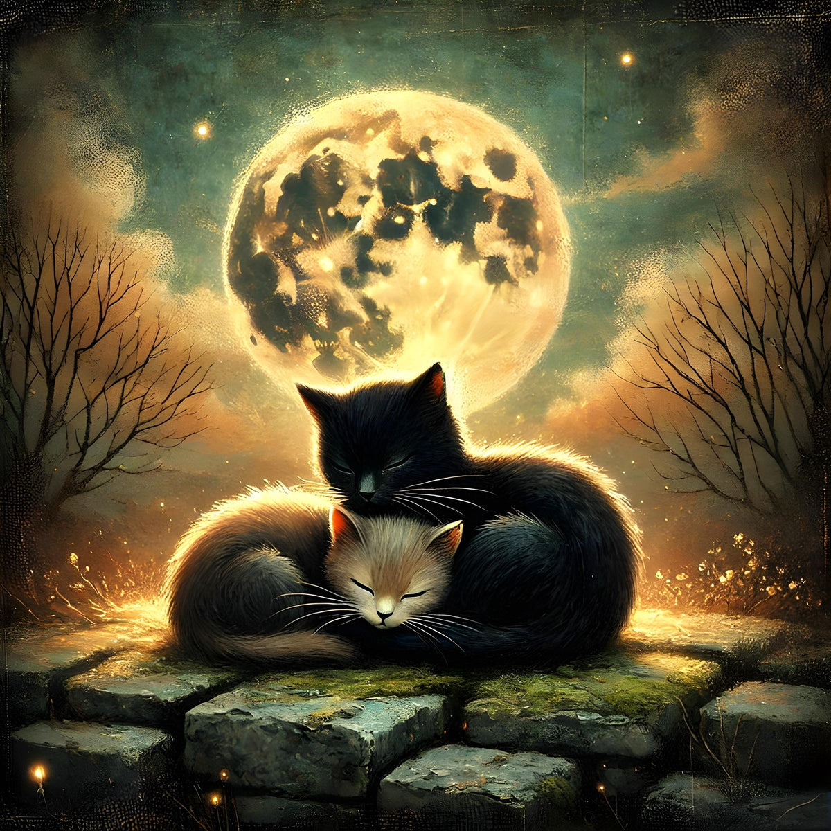 Gothic Black Cats Wall Art: Cozy Halloween Moon Printable Decor (Digital Download)