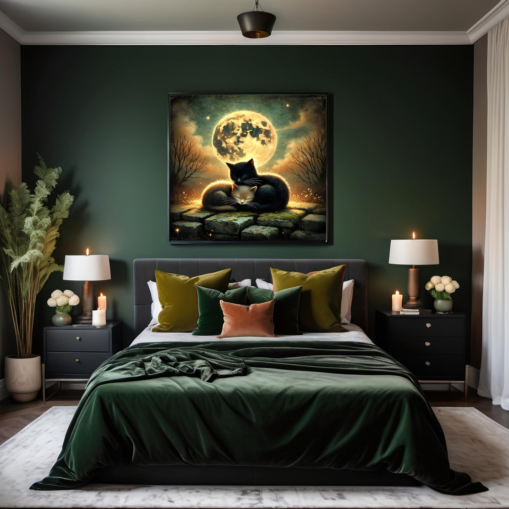 Gothic Black Cats Wall Art: Cozy Halloween Moon Printable Decor (Digital Download)