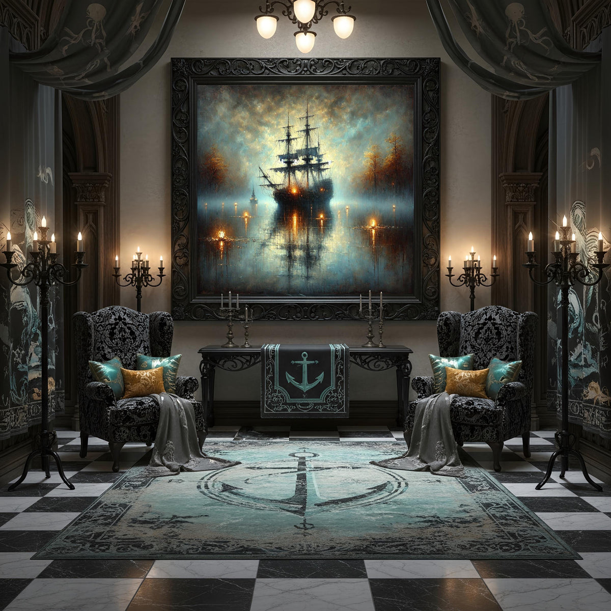 Haunted Ghost Ship Digital Print: Spooky Halloween Pirate Art (download)