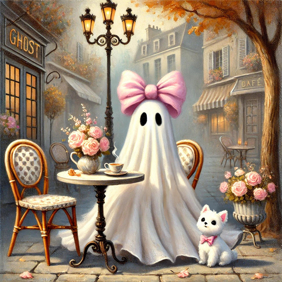 Coral the Ghost Cafe Print: Vintage Halloween Decor (Digital Download)