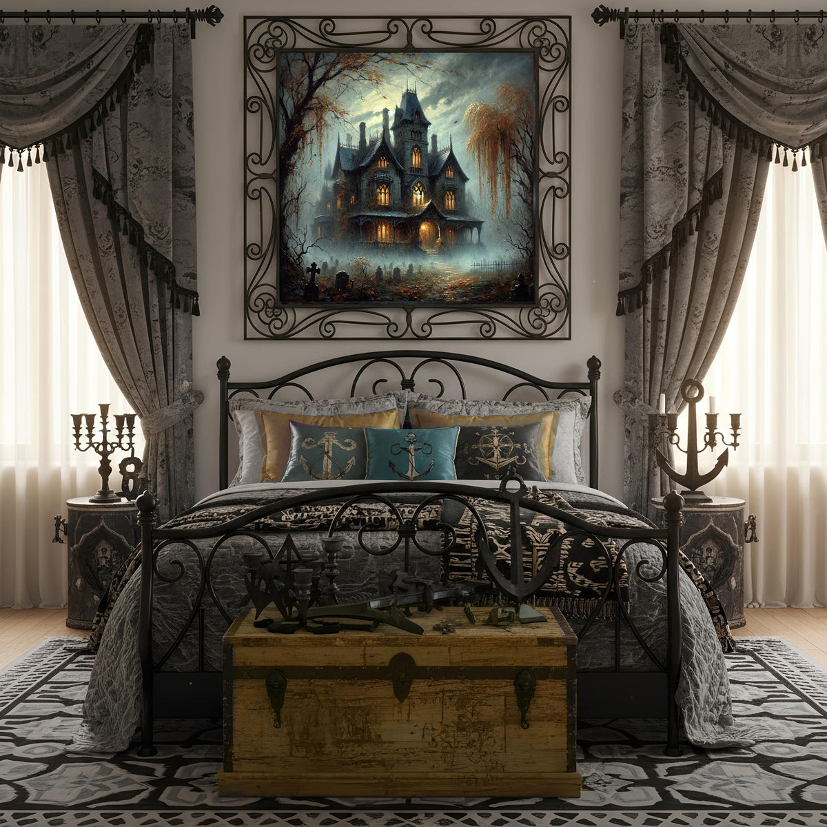 Haunted Mansion Graveyard Digital Print: Spooky Gothic Halloween Art (Instant Download)