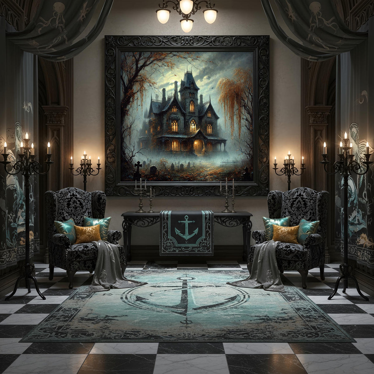 Haunted Mansion Graveyard Digital Print: Spooky Gothic Halloween Art (Instant Download)