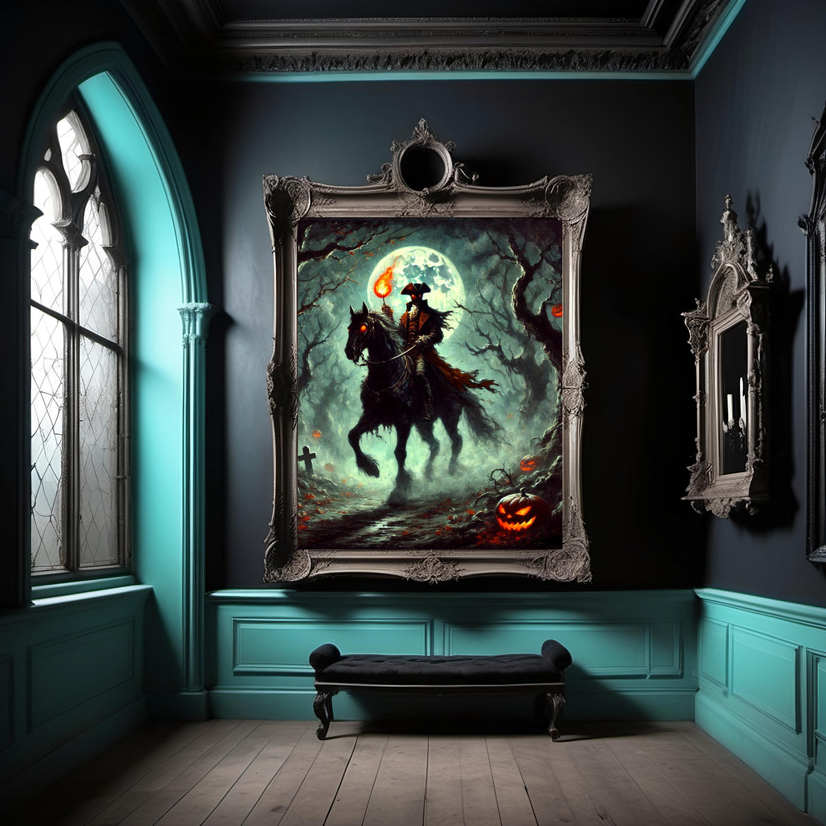 Headless Horseman Halloween Print: Spooky Gothic Forest Art (Digital Download PNG)