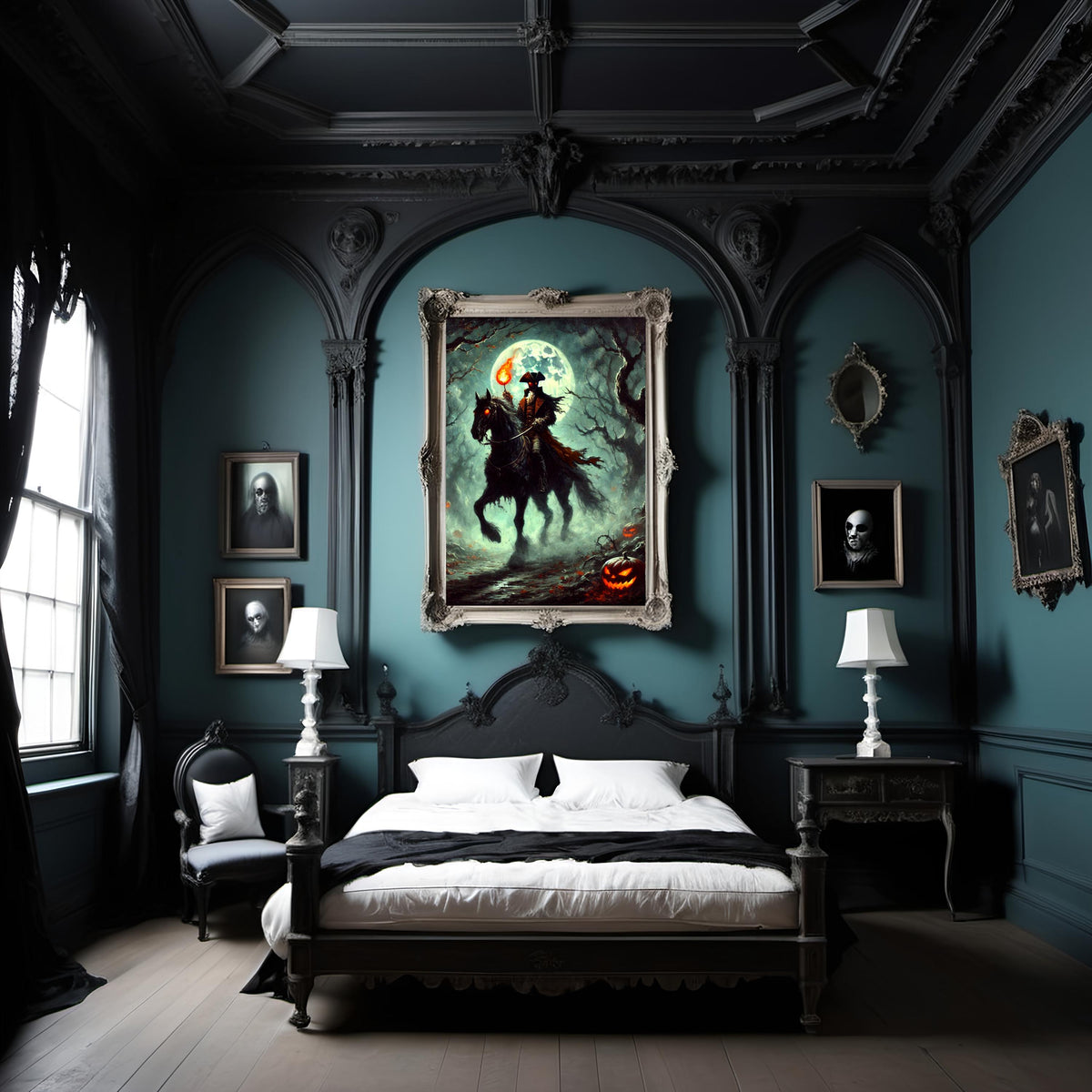 Headless Horseman Halloween Print: Spooky Gothic Forest Art (Digital Download PNG)