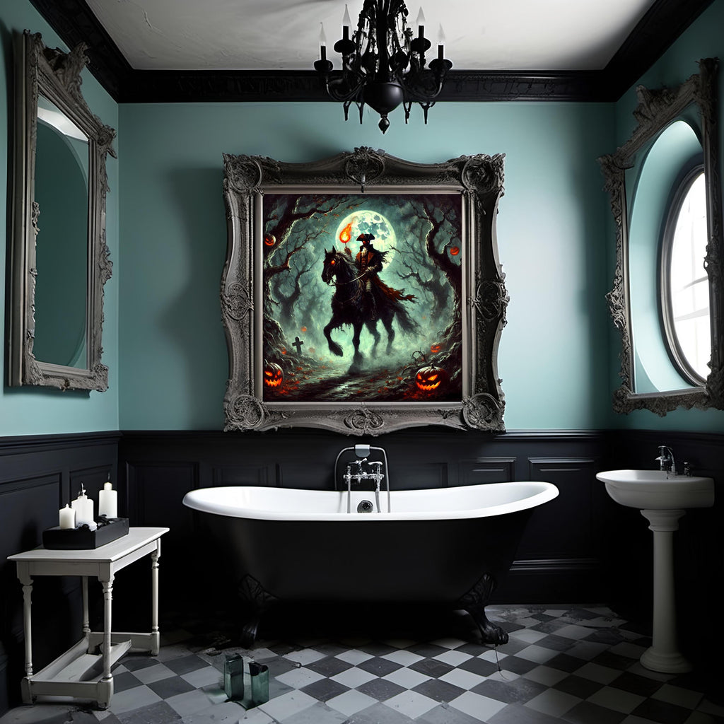 Headless Horseman Halloween Print: Spooky Gothic Forest Art (Digital Download PNG)