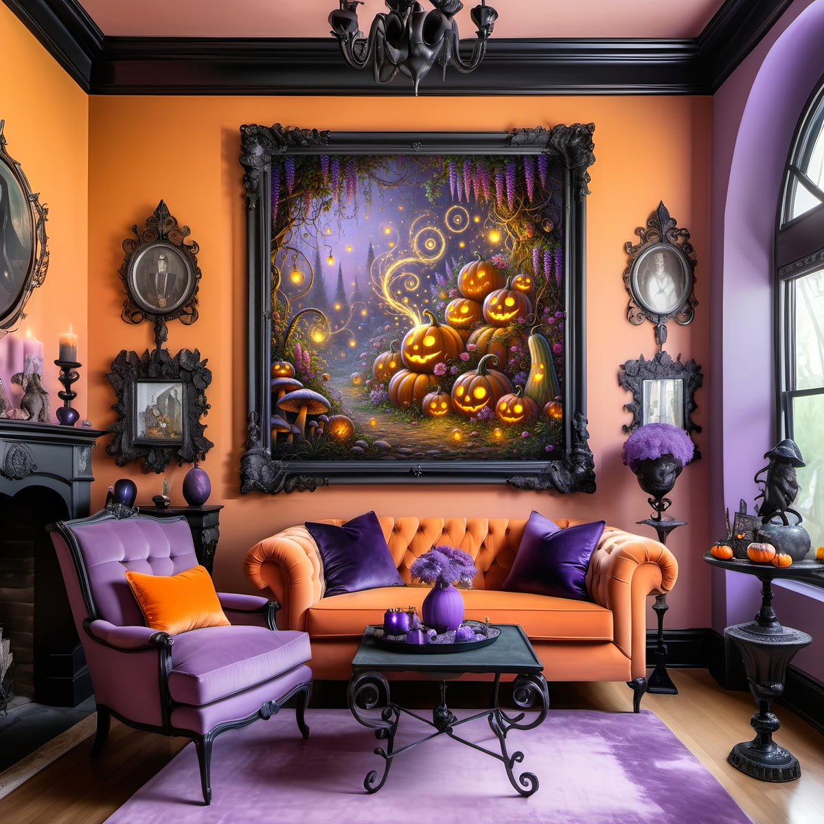 Magical Jackolantern Path: Whimsical Pumpkin Garden Digital Print (PNG)
