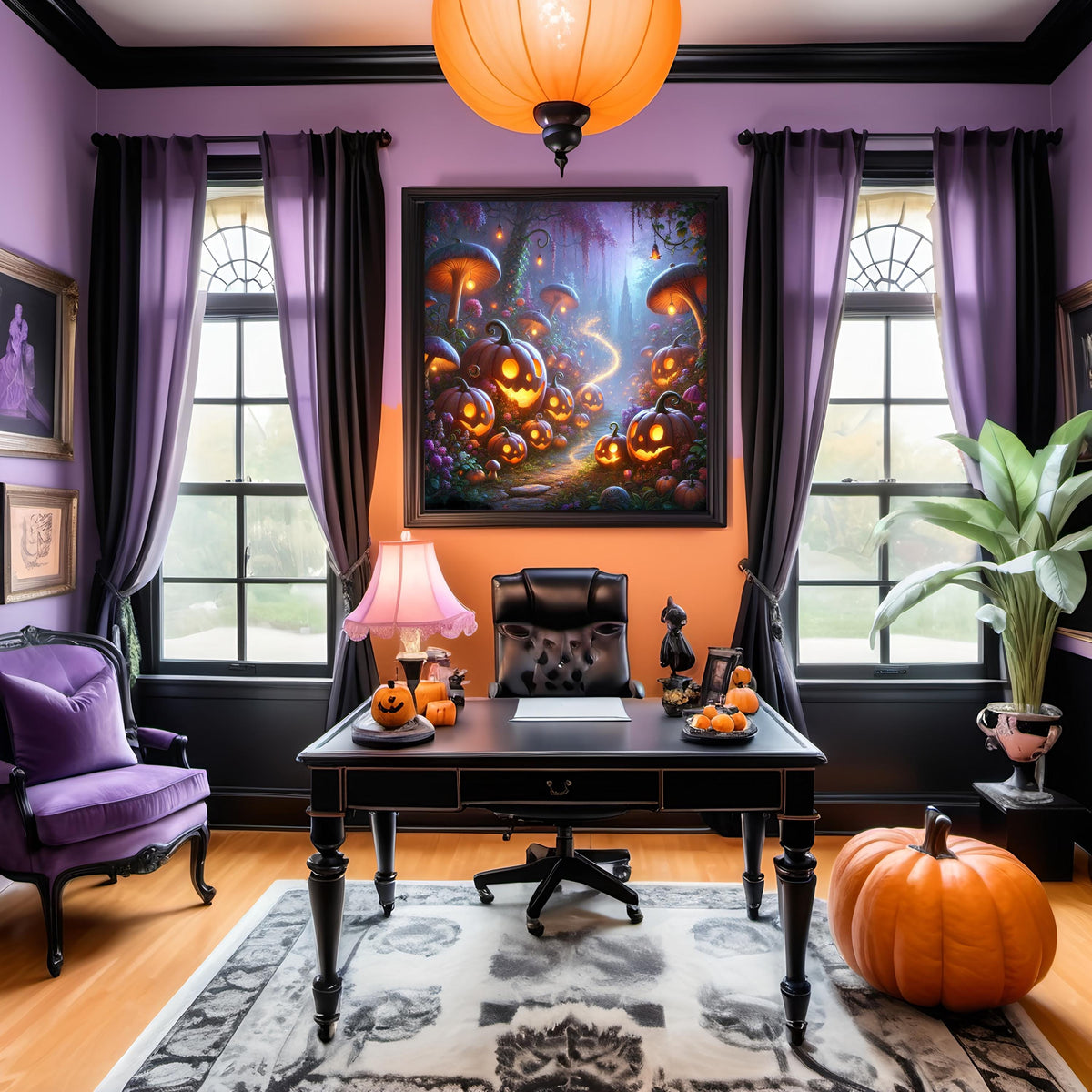 Whimsical Pumpkin Forest Print: Halloween Jack-o'-Lantern Path (Digital Download)