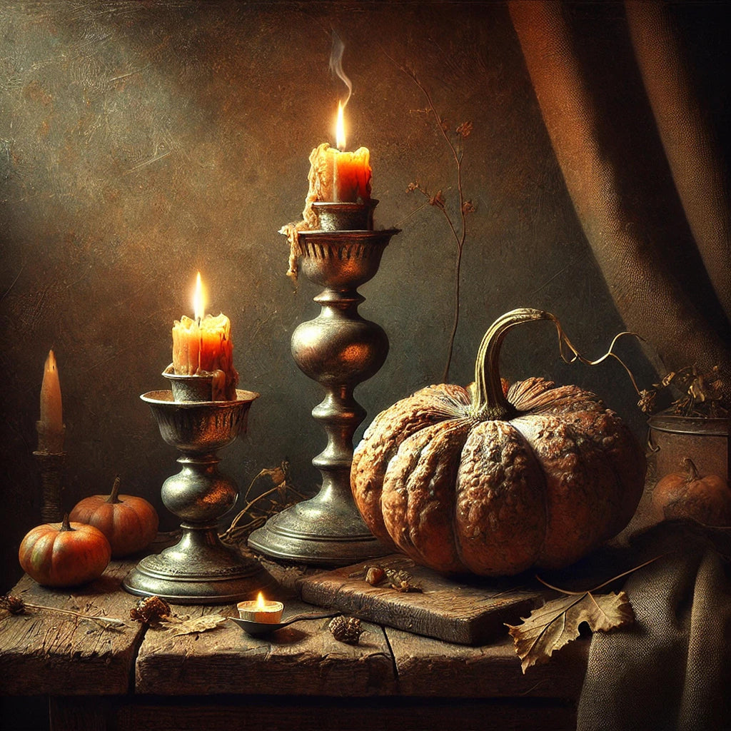 Rustic Pumpkin Candle Still Life: Autumn Farmhouse Print (Digital Download)