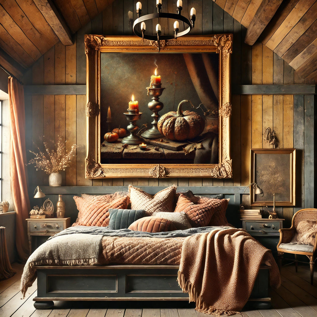 Rustic Pumpkin Candle Still Life: Autumn Farmhouse Print (Digital Download)