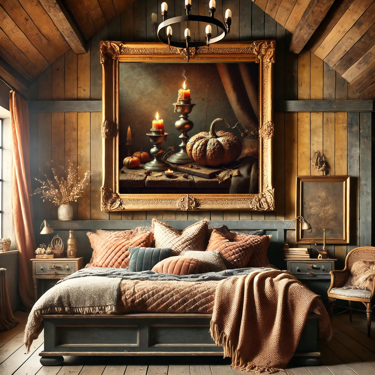 Rustic Pumpkin Candle Still Life: Autumn Farmhouse Print (Digital Download)