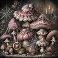 Gothic Mushroom Art Print: Whimsical Spiderweb Halloween Decor (Digital Download)