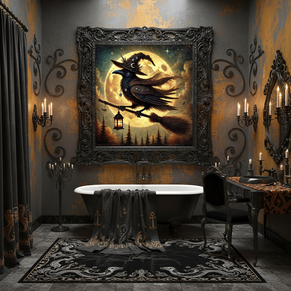 Gothic Crow Witch Art: Vintage Halloween Raven Print (Digital Download)