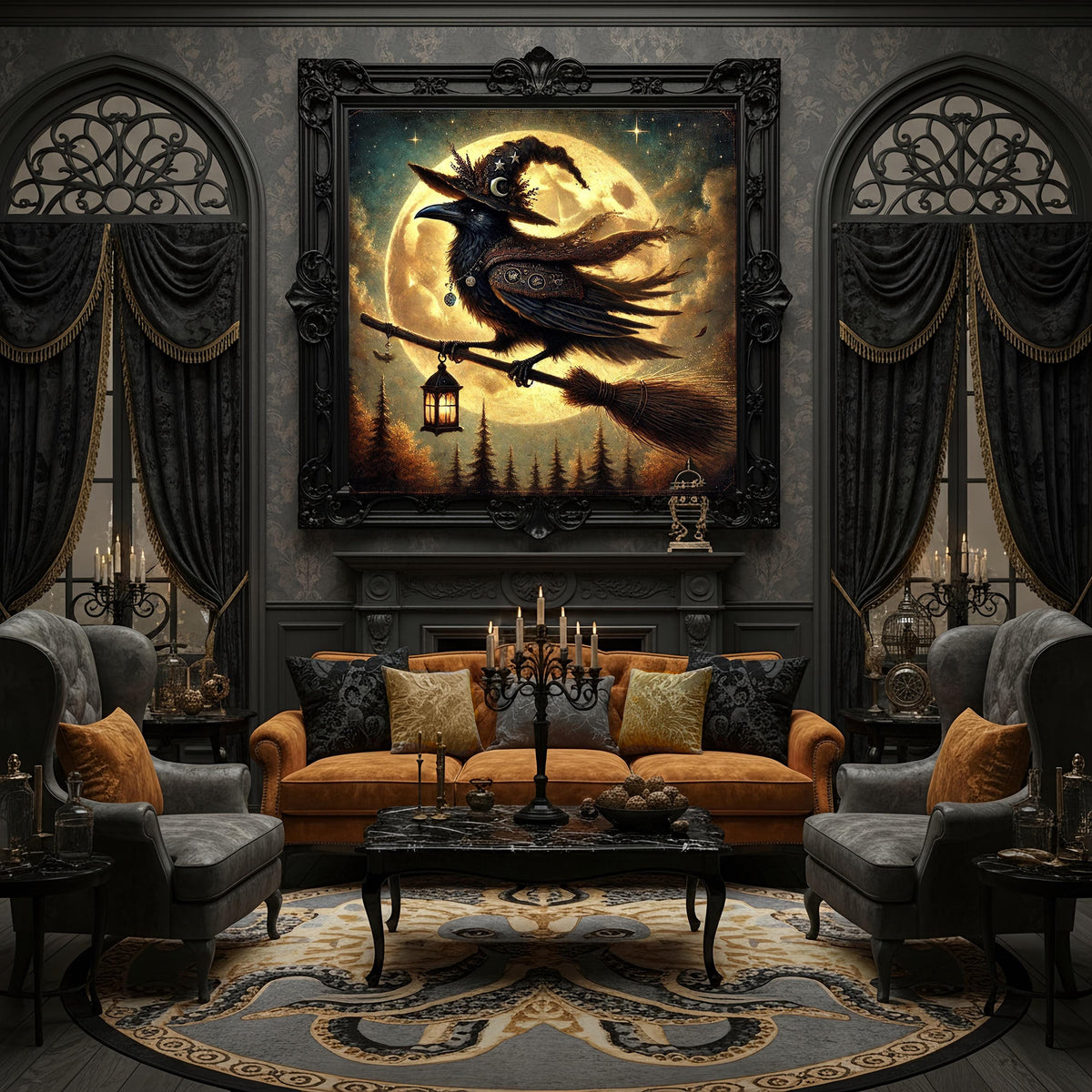 Gothic Crow Witch Art: Vintage Halloween Raven Print (Digital Download)