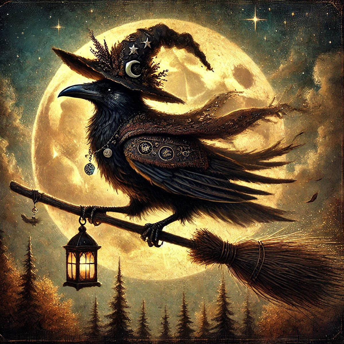 Gothic Crow Witch Art: Vintage Halloween Raven Print (Digital Download)