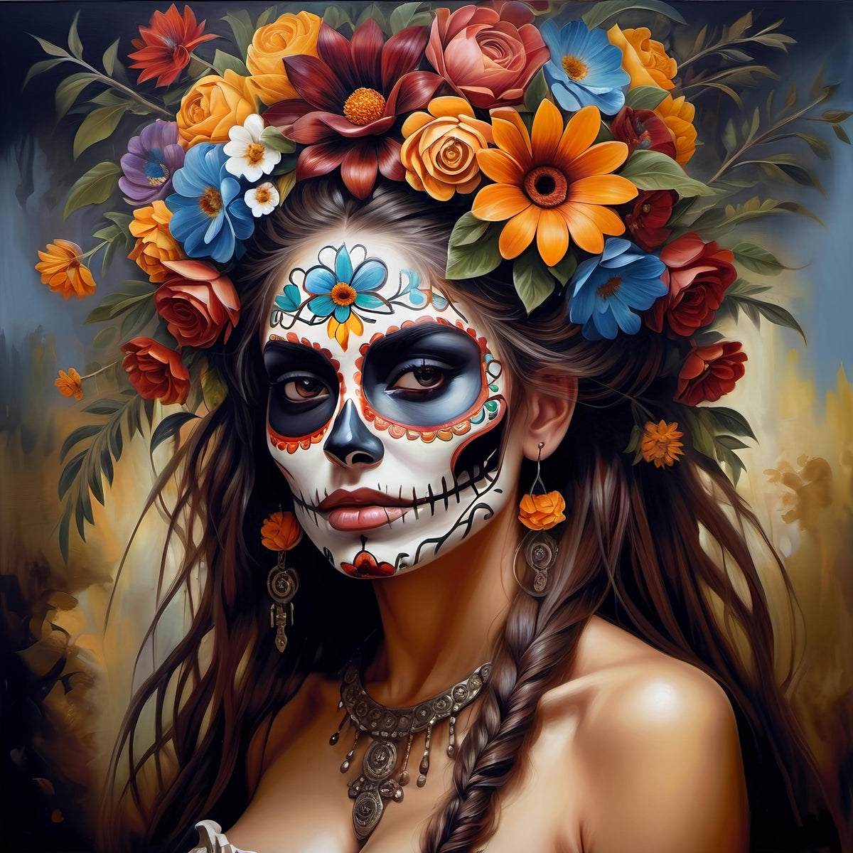 Sugar Skull Woman Art: Día de los Muertos Floral Print (Digital Download)