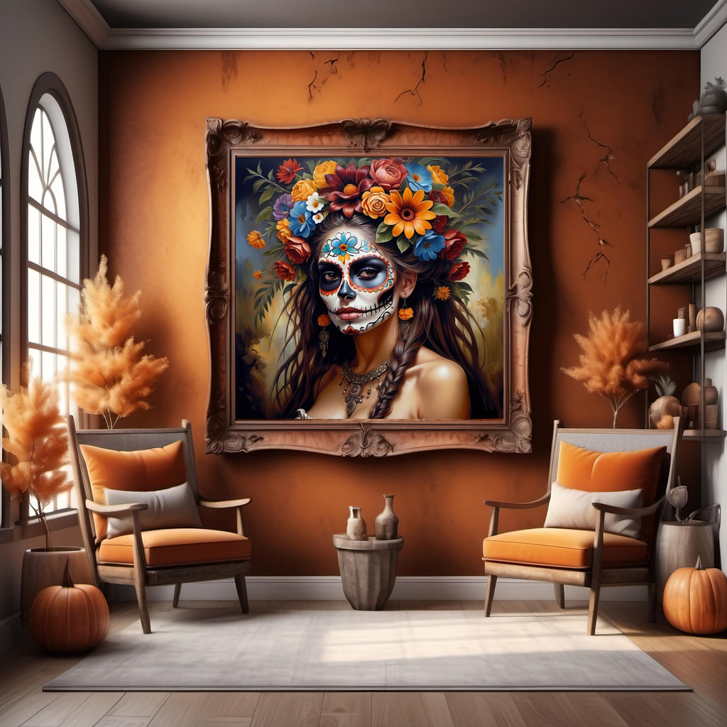 Sugar Skull Woman Art: Día de los Muertos Floral Print (Digital Download)