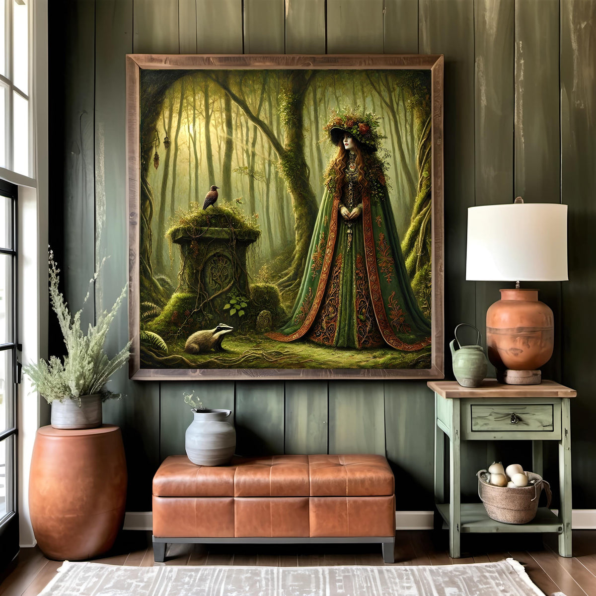 Earth Witch Digital Print: Gothic Forest Badger Art (PNG Instant Download)