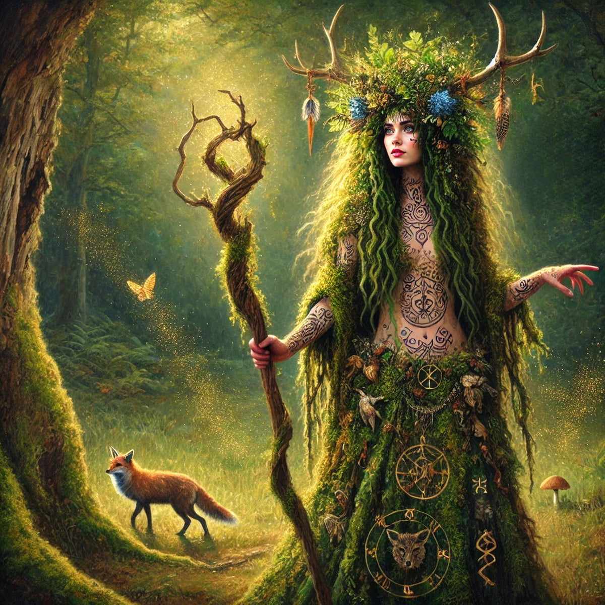 Mystical Forest Witch Pagan Nature Spirit Digital Download Woodland Enchantress Gothic Fantasy Wall Art