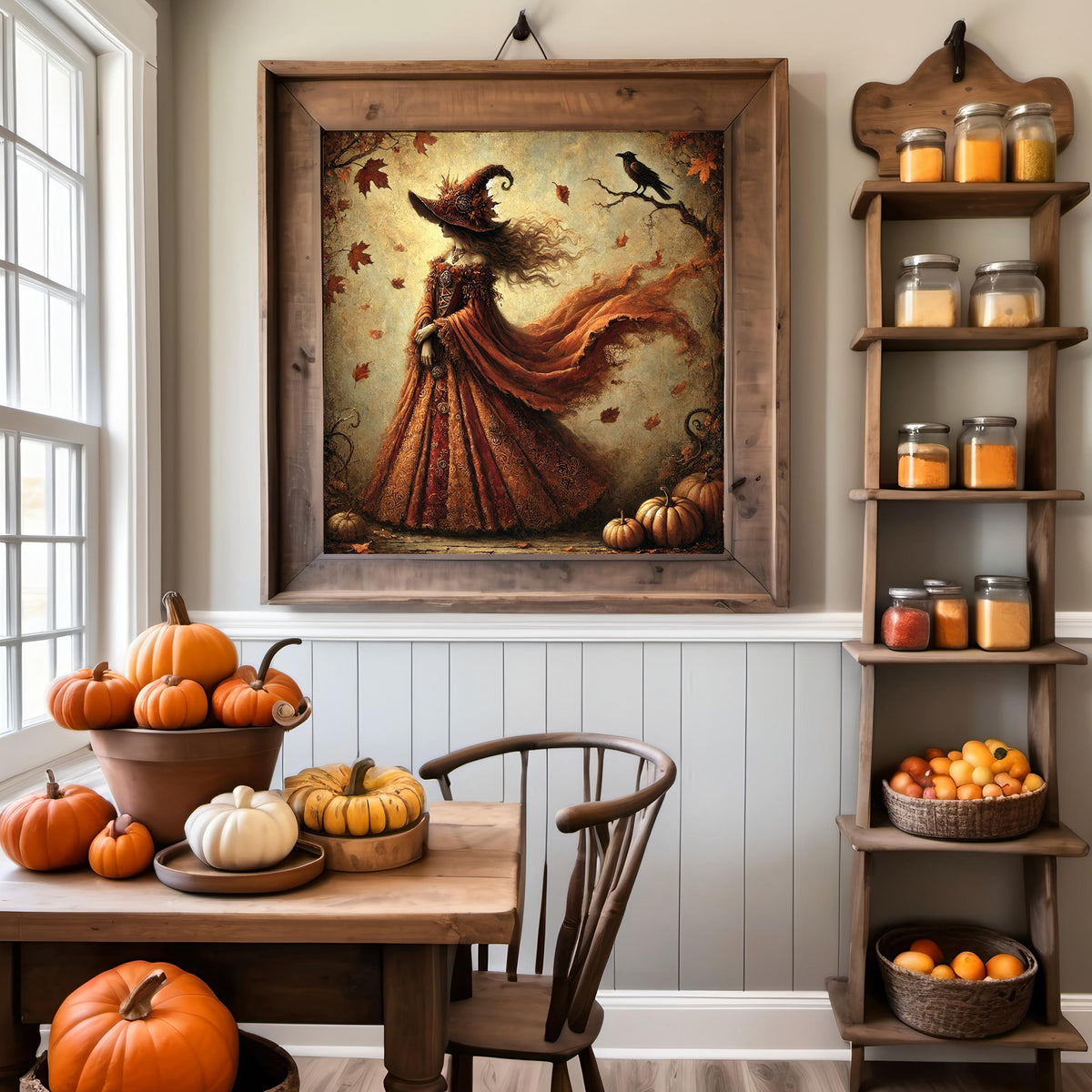 Vintage Gothic Autumn Witch Art Print: Halloween Decor (Digital Download