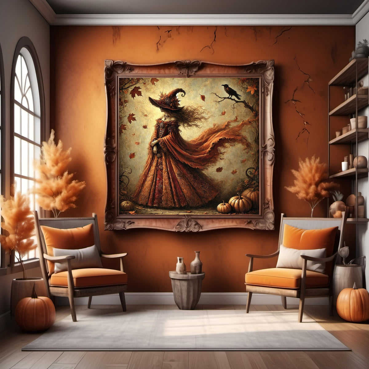 Vintage Gothic Autumn Witch Art Print: Halloween Decor (Digital Download