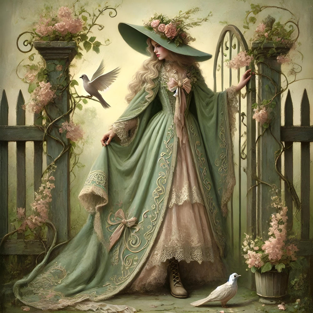 Vintage Spring Witch Digital Print: Gothic Fairytale Wall Art