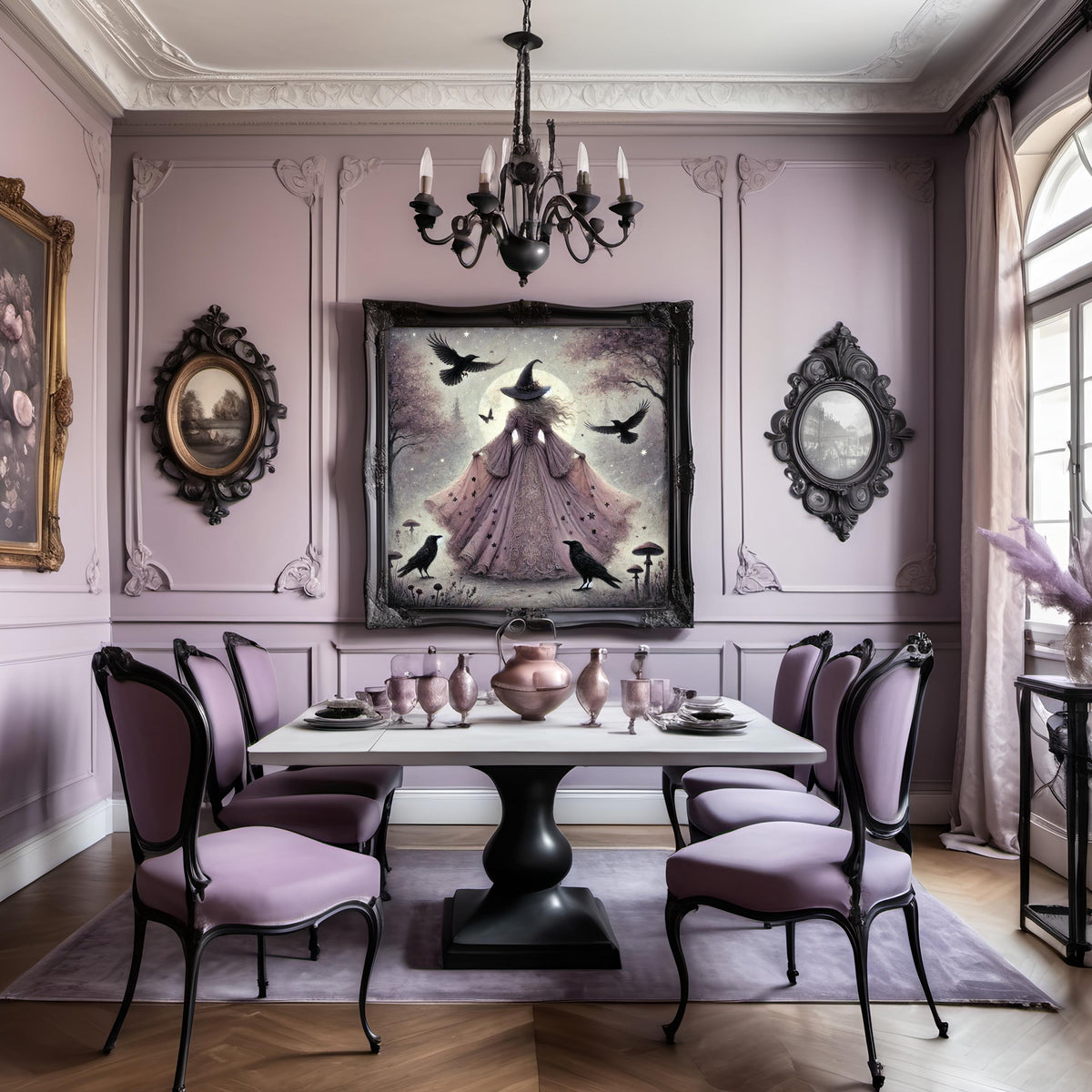 Lavender Witch Raven Art Print: Gothic Halloween Decor (Digital Download PNG)