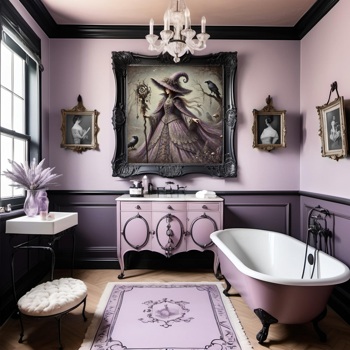 Lavender Witch Raven Gothic Art Print: Vintage Halloween Decor (Digital Download PNG 4096x4096px )