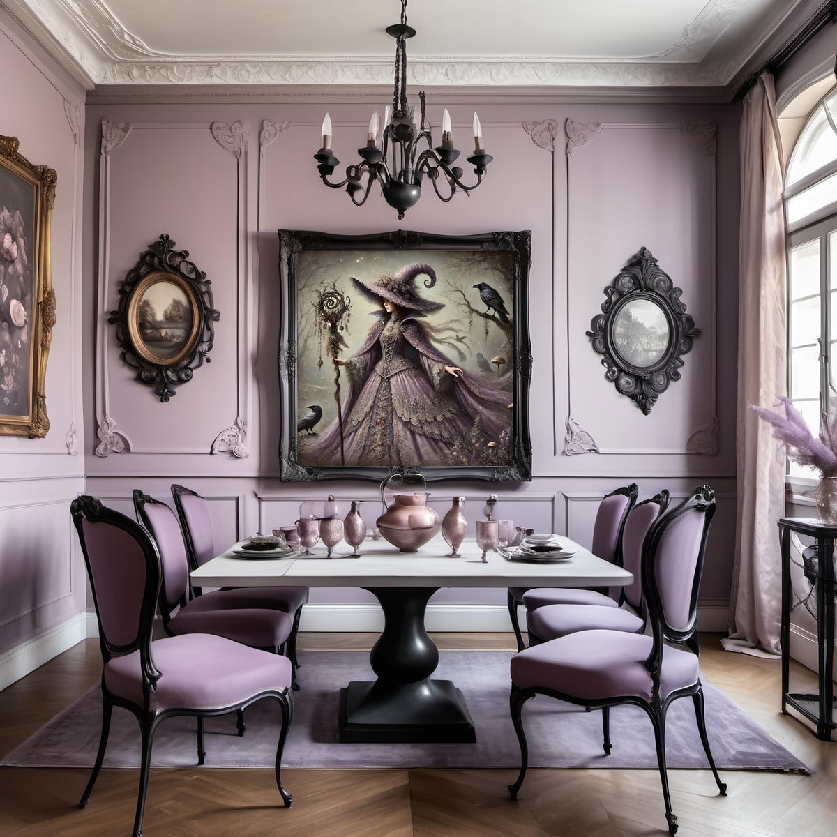 Lavender Witch Raven Gothic Art Print: Vintage Halloween Decor (Digital Download PNG 4096x4096px )