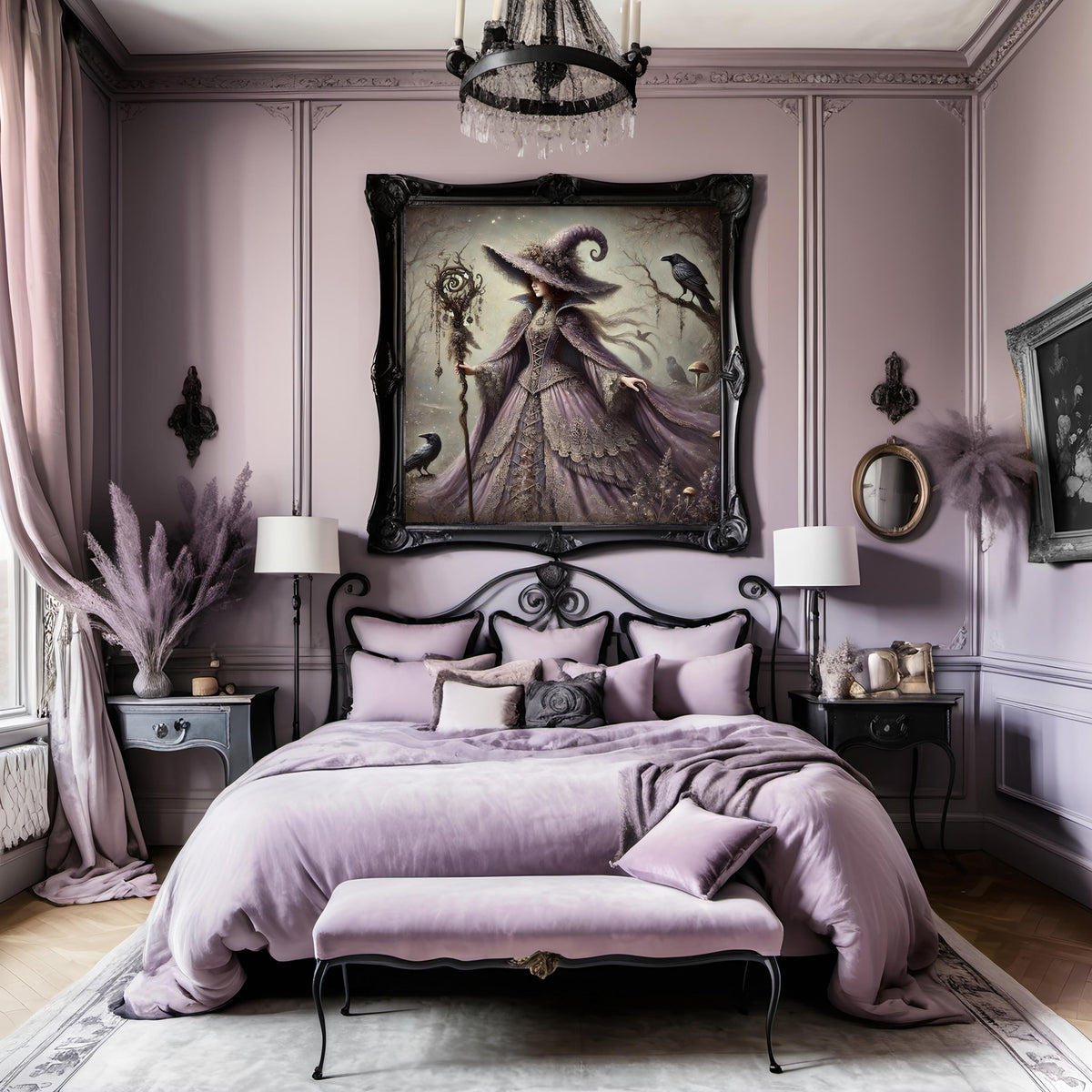 Lavender Witch Raven Gothic Art Print: Vintage Halloween Decor (Digital Download PNG 4096x4096px )
