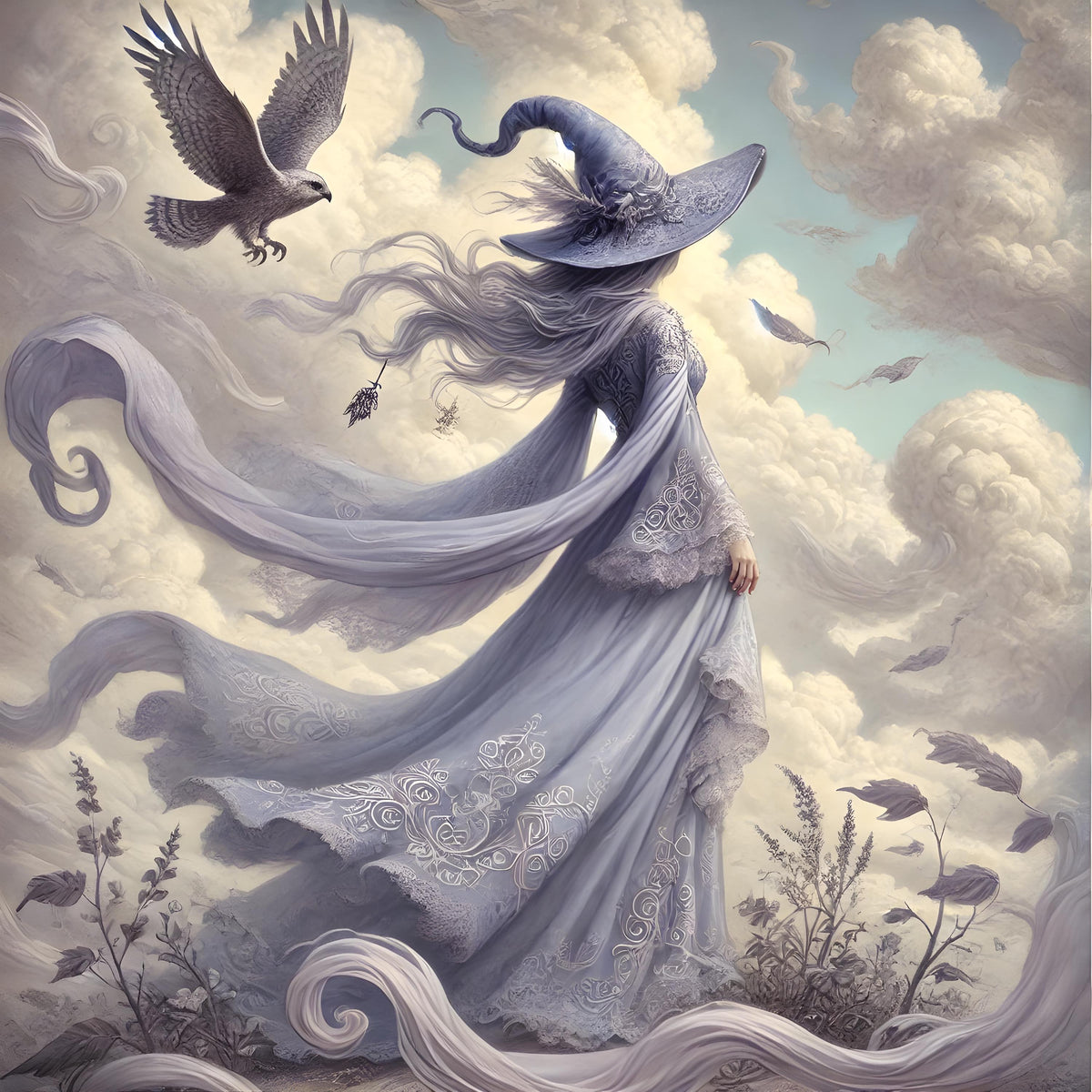 Gothic Air Witch Print: Vintage Fantasy Sorceress Wall Art (Digital Download)