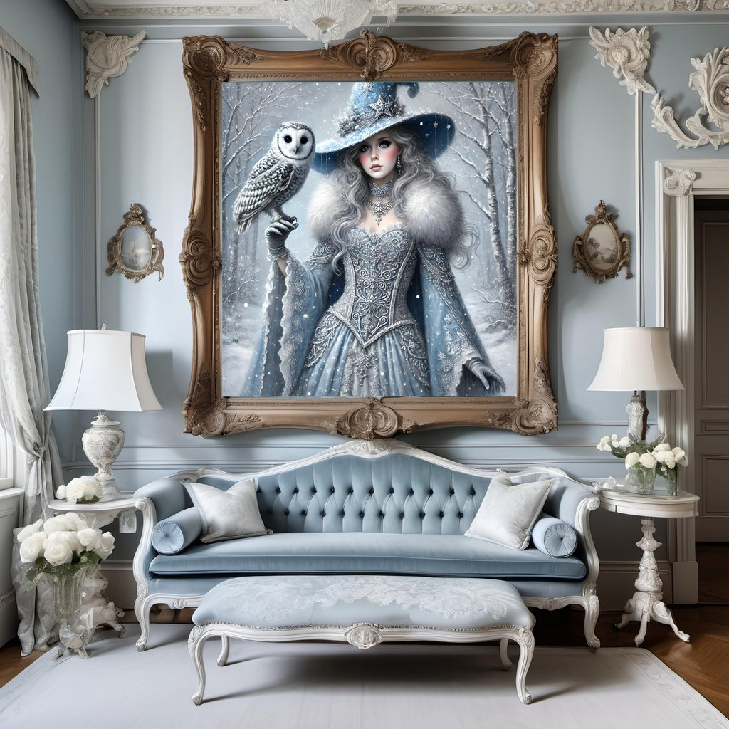 Gothic Snow Witch Art Print: Winter Owl Fairytale (Digital Download