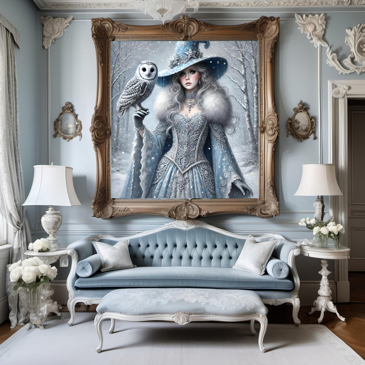 Gothic Snow Witch Art Print: Winter Owl Fairytale (Digital Download