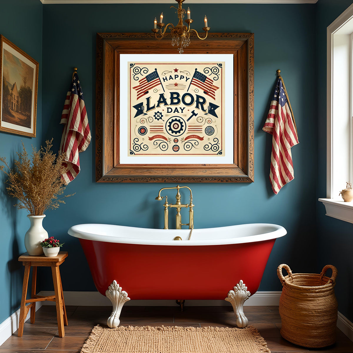 Vintage Labor Day Sign: Patriotic Industrial Art (Digital Download PNG)