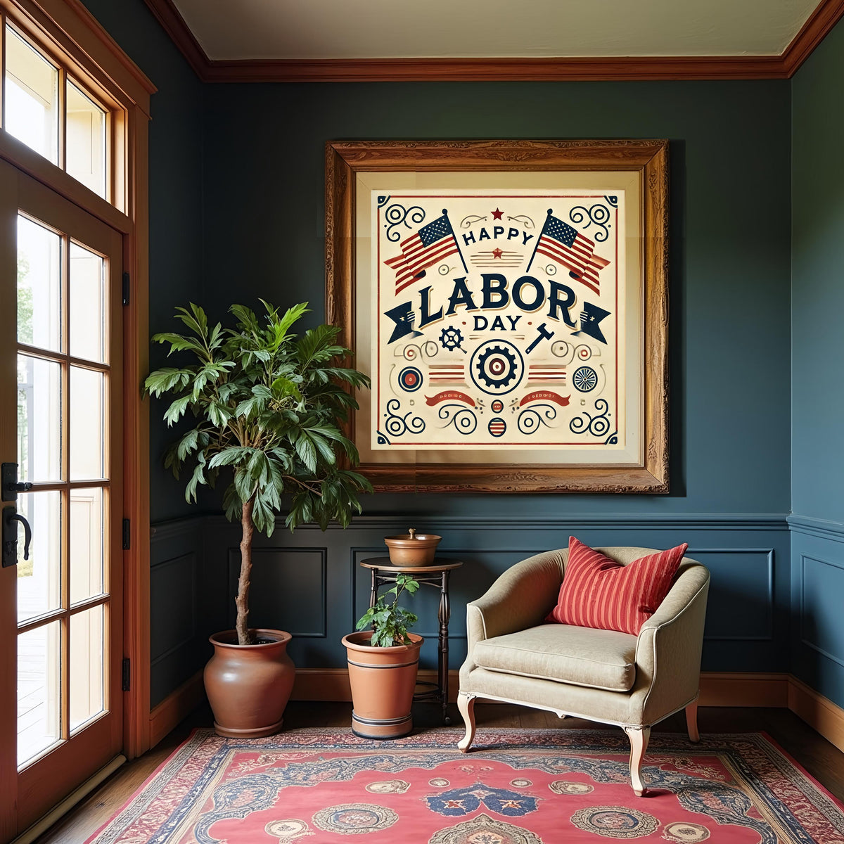 Vintage Labor Day Sign: Patriotic Industrial Art (Digital Download PNG)