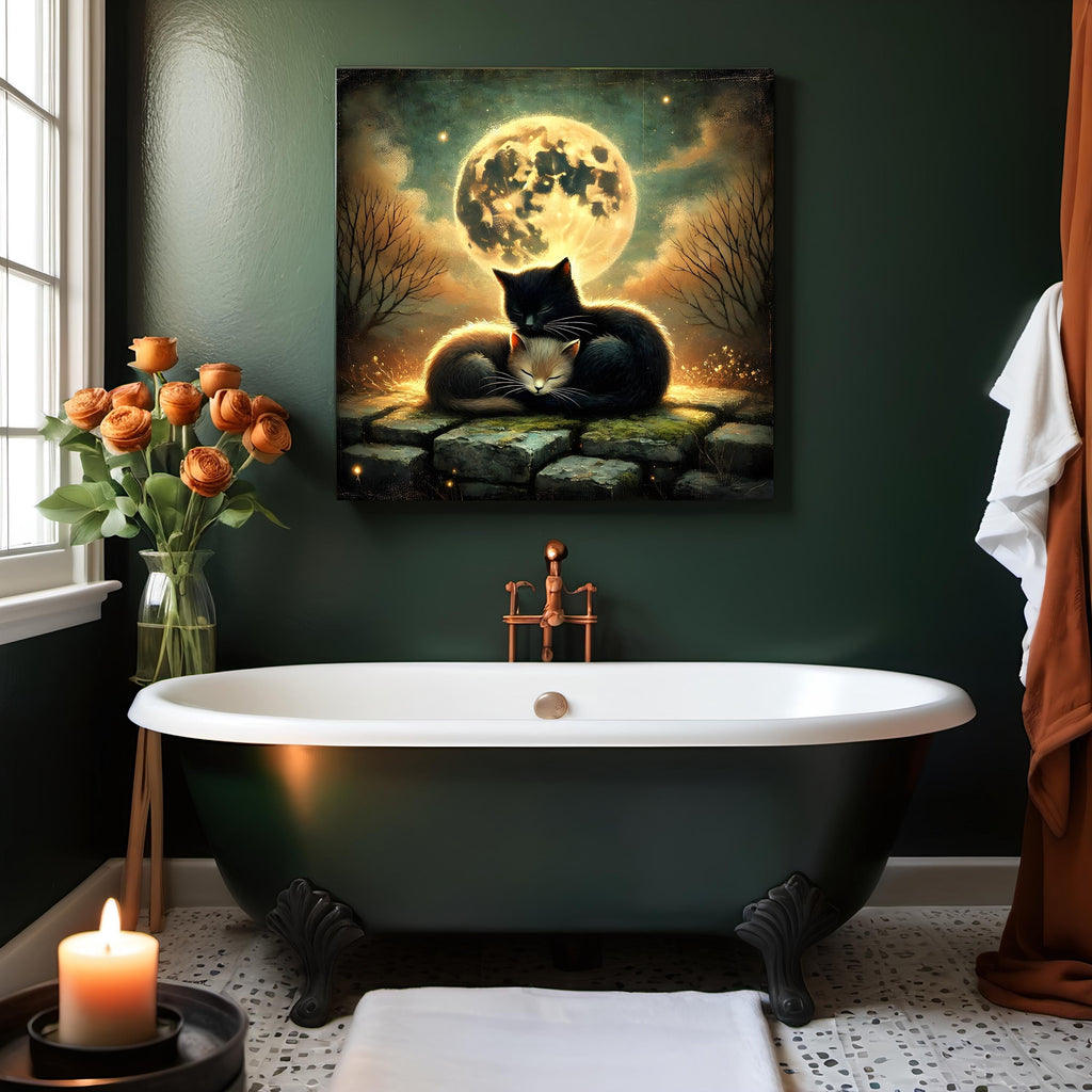 Gothic Black Cats Wall Art: Cozy Halloween Moon Printable Decor (Digital Download)