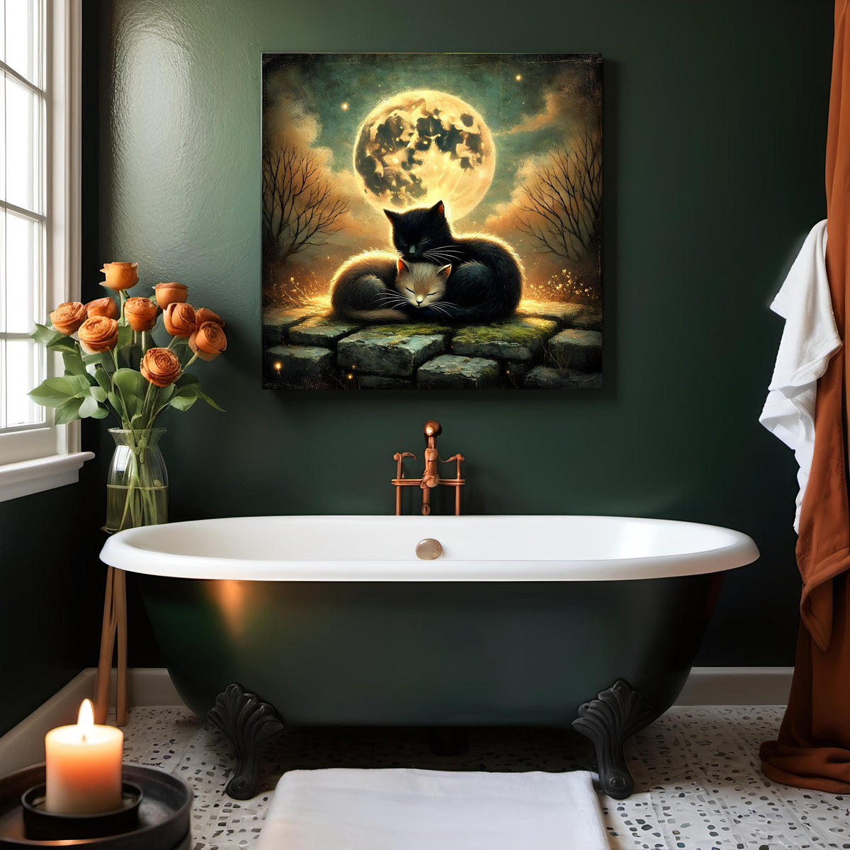 Gothic Black Cats Wall Art: Cozy Halloween Moon Printable Decor (Digital Download)